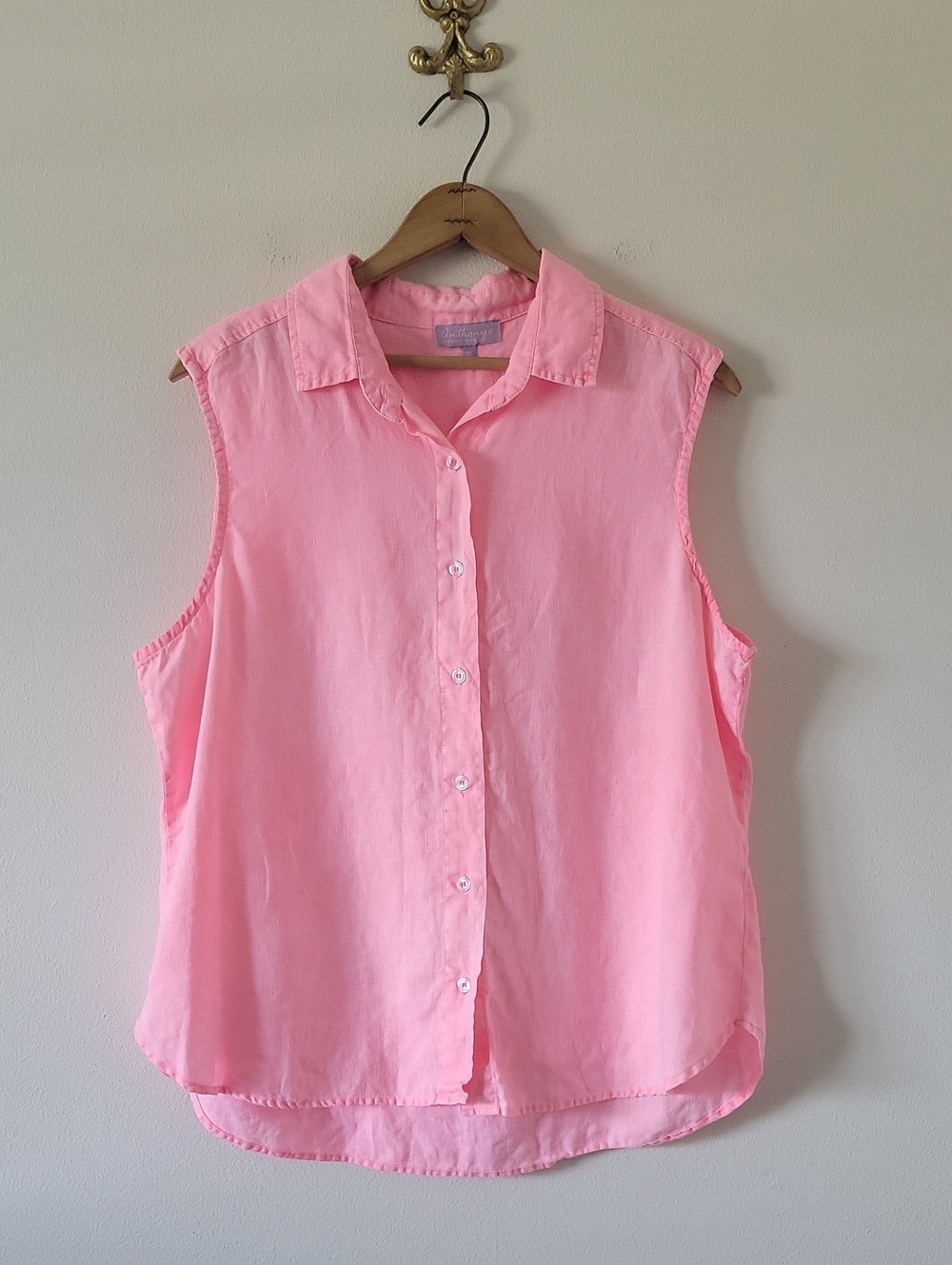 Anthony's Resort Wear Pink Sleeveless Linen Button Down Size XL